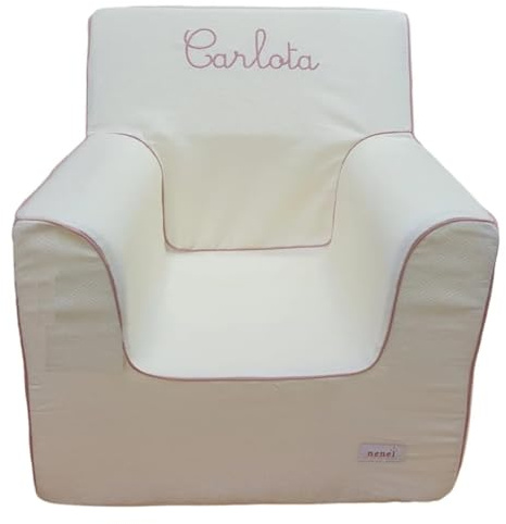 Borda y más Sillón o Asiento Infantil Personalizado de Espuma para bebés y niños - Nenel (Piqué Beige)