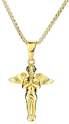 CikSco Stainless Steel Guardian Angel Pendant Necklace for Women Men 18K Gold Plated Angel Baby Hip Hop Necklace Jewelry Gift with 24 Inch Chain (Gold)
