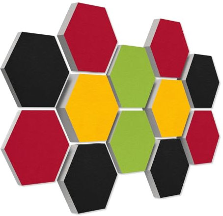 platino24 3D-Set Schallabsorber Colore aus Basotect G+ mit Akustikfilz, 12 Waben in Multicolor je Ø30cm, Akustikverbesserung