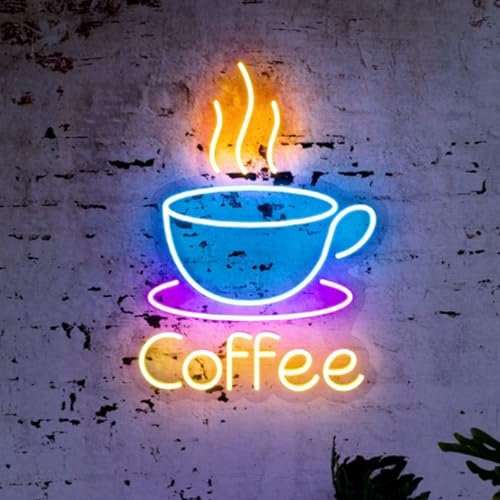HFHungkeong LED Coffee Leuchtreklame für Kaffeetasse Groß 5 V USB Betrieben Acryl-Neonlichter mit Dimmbarem Schalter und Hängekette für Kaffee Café Bar Party Wohnzimmer Schild Geschenke