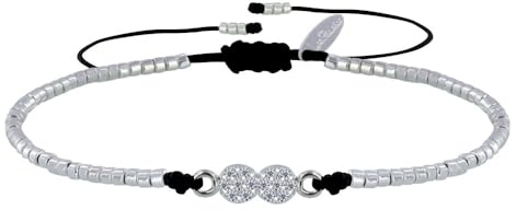 LES POULETTES BIJOUX – armbandslänk två små cirklar strass och små glänsande silverpärlor, Textil