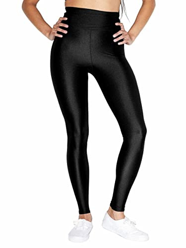 Lumaire® Women's Full Length High Waist Metallic Shiny Disco Legging - Ladies American Wet Look Comfortable Stretchy Tights for 80’s Party Dance Pants (Black, 12-14)