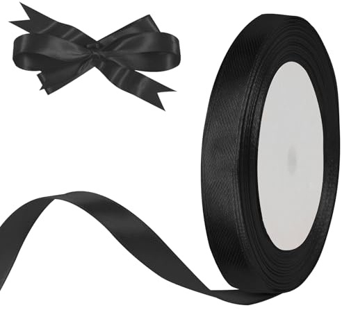 HOTUT satinband svart, 10 mm svart presentband brett, 22 m rosettband, dekorationsband för presentförpackning brudbukett pyssel födelsedagsdekoration