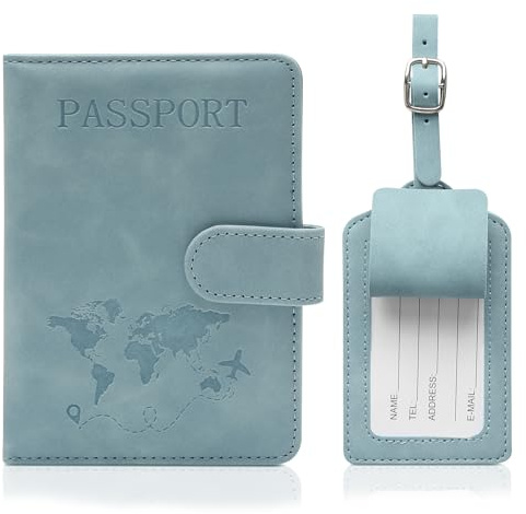 Weniubit Funda para Pasaporte y Etiqueta para Equipaje, Funda de Piel sintética para Pasaporte con Etiqueta para Equipaje de Viaje, Funda para Pasaporte, Tarjetas de embarque, Tarjetas de crédito y