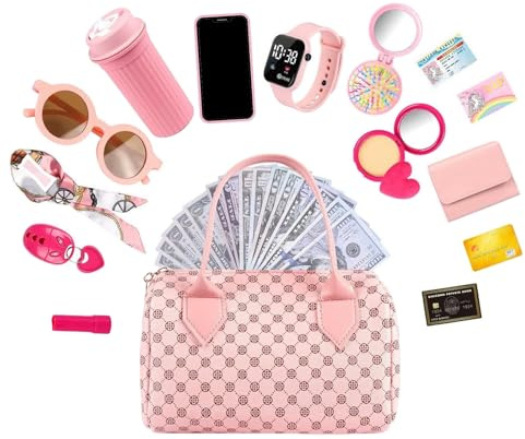 Vmiorzq Pochette de Jeu pour Petites Filles - Sac À Main Bébé avec Maquillage Jouet - Jeu de Rôle Princesse pour Fillettes 3 4 5 6 Ans
