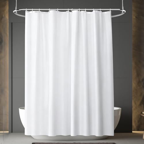 Alaoo Tenda da Doccia, 180 * 200cm, Tenda per Doccia Antimuffa Impermeabile Polyester, Tenda da Doccia Lavabile in Lavatrice, con Occhielli e 12 Ganci, Bianco