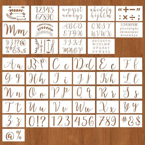 45 stycken bokstäver mallar, siffror, tvättbara och återanvändbara konstalfabetsmallar, stora kalligrafibokstäver och nummermallar, för målning, hantverk, scrapbookingkort