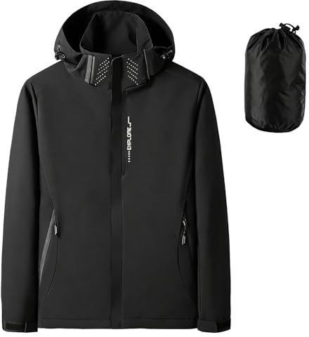 DOINEUFL Mens Waterproof Jacket Packable Lightweight Raincoat, Breathable Hooded Windbreaker Coat with Multi-Pockets for Hiking, Walking