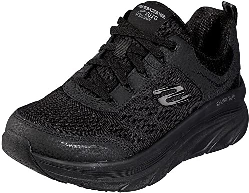 Skechers Women's D'lux Walker Infinite Motion Trainers,Black Leather Mesh Trim,4 UK