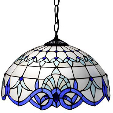 Yjmgrowing Mittelmeer Tiffany-Art-Buntglas-hängende hängende Lampe Blau Weiß Barock Kronleuchter Beleuchtung für Esszimmer Küche Insel,12inch