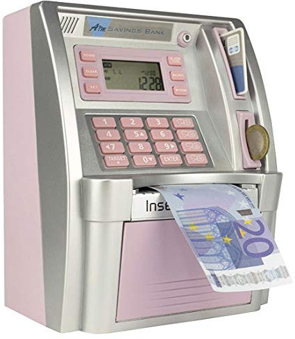 LB ATM Money Box, Electronic Digital Piggy Bank for Coins and Notes, Pink (Euro Version), Money Bank, Unisex
