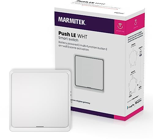 Interruptor Inteligente Zigbee - Marmitek Push LE WHT - Compatible con Home Assistant - MQTT - Botón Zigbee 3.0 - Switch de pared WiFi inteligente - Interruptores para encender sus luces Tuya - Blanco