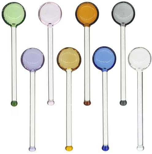 TMXAOK 8 cucchiai in vetro colorati per mescolare latte, cocktail, bevande fredde, caffè, espresso, cucchiaini da tè, agitatori per sale, zucchero, gelato, per bar, feste, cucina