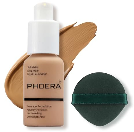 PHOERA Foundation, Full Coverage Foundation, Concealer Foundation Full Coverage Flawless Cream Glatte, langanhaltende Neu 30ml PHOERA 24HR Matte Oil Control Concealer (105# Sand)