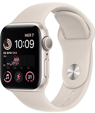 Apple Watch SE (2ª gen.) (GPS, 40mm) Smartwatch con cassa in alluminio color galassia con Cinturino Sport color galassia - Regular. Fitness tracker, monitoraggio del sonno, Rilevamento incidenti