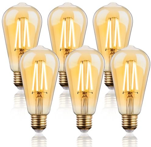 FLSNT Dimmable Vintage Ampoule LED E27, ST64 Rétro LED Edison Filament Lampe Décorative, 7W(équivalent 60W), 2700K Blanc Chaud, 700LM, Verre ambré, Lot de 6