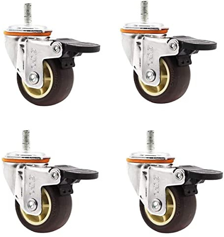 Ruote Girevoli in Gomma da 4 Pezzi Φ38mm, con Rotelle per Mobili con Freno, Mute, per Carrello, Air Box Vite da 1,5 Pollici M6 Ruota Universale in Gomma con Freno Scaffale per Fiori Super Silenzioso