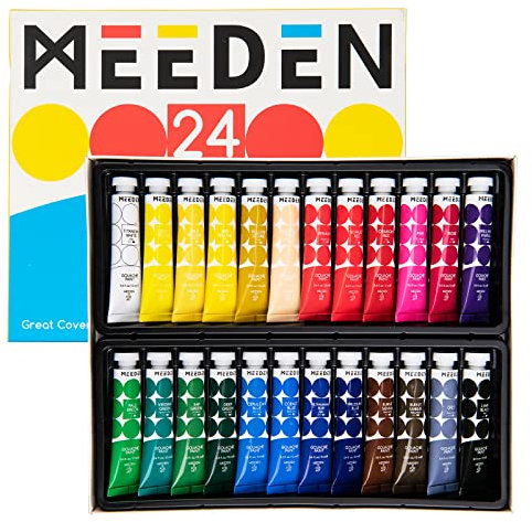 MEEDEN Gouache Paint Tube Farben Set - 24 x 12ml Premium Aquarellfarben, ungiftige Flüssige Watercolor Farbe auf Wasserbasis für Leinwand Papier