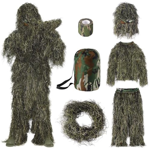 Seeutek 5 in 1 Ghillie Suit - 3D Camouflage Hunting Suits - Jacket, Pants, Hood, Carry Bag for Adults & Youth, M/L/XL/XXL