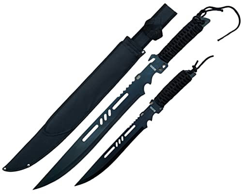 EIN Satz 2 Katana Ninja Schwert scharf echt zum Training Metall Stahl 2 Schwerter in einem Samurai Nur für Erwachsene 68 cm und 45 cm - 18 Jahre erforderlich 104