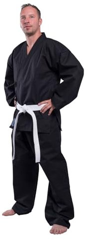 TEKKA BUDO Karateanzug SV Pro schwarz 12 oz - Karate Gi Set - Jacke. Hose mit Elastikbund - Allround Anzug - Segeltuch - Größe 190