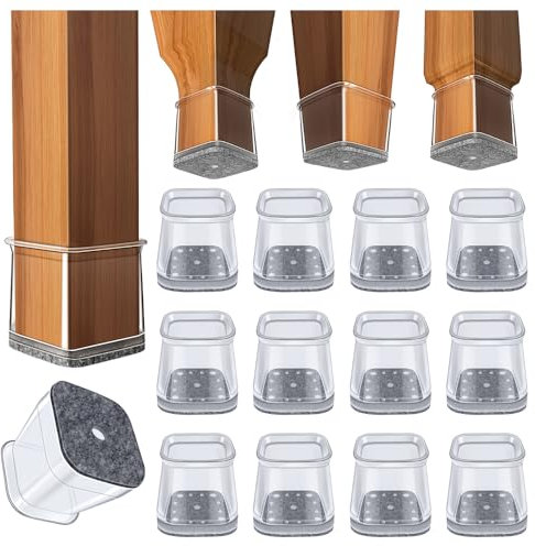 32 Stück Stuhlbeinkappen Eckig, Groß Silikon Stuhlbeinschoner,klare Schutzkappen für Stuhlbeine mit Filz, Filzgleiter für stühle, Bodenschutz(Fit: 26-39 mm)