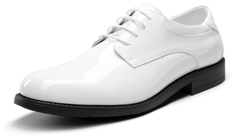 Bruno Marc Men's Lace Up Formal Dress Shoes Leather Shoes, Brogues Derby in Business, Casual, Work,Size 6.5,White/Pat,DOWNING-02