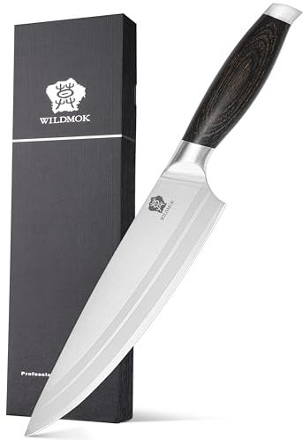 WILDMOK Coltello da chef 20,5 cm, coltelli da cucina in acciaio tedesco chef con impugnatura in legno pakka, scatola regalo