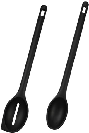 inodiref 2 Pezzi Set di Utensili da Cucina in Silicone Cucchiaio Antiaderente Cucchiaio da Cucina Antiaderente Cucchiai di Silicon (Nero)
