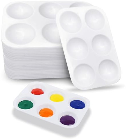 24 Stück Mischpalette Kunststoff Palette, Rechteckige Weiß Farbtablett, 6 Wells Aquarellpalette Malpalette für Künstler Wasserfarben Öl Acryl Malerei | 8.6 x 12.8cm