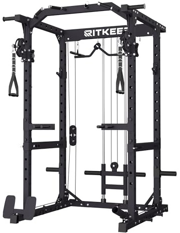 Power Cage, Power Rack 1500 lb Capacity with Cable Crossover & 15-Level Adjustable Pulley, 8 Attachments, Space-Saving Home Gym Multi-Functional Power Rack, RitKeep M10