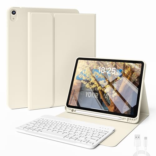 JKSML Étui clavier pour iPad Air 11 pouces M3/M2 (2025/2024) & iPad Air 5ème/4ème génération (2022/2020) 10,9 pouces | Clavier Bluetooth sans fil détachable avec porte-stylos | Fonction de mise en
