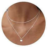 CASSIECA 2 st halsband i sterling silver för kvinnor, damer, halsband, hjärtskiktade halsband för kvinnor, flickor, läckert hjärta, halsband, stapelbara, jul, födelsedagspresenter, smycken för kvinnor