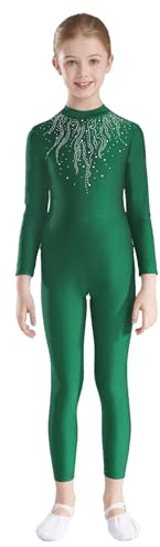 Freebily Body Ginnastica Artistica Bambina Maniche Lunghe Tuta Intera da Pattinaggio Artistico Ragazze Ginnastica Leotards Jumpsuit Balletto Body Danza Classica Dancewear Verde 11-12 anni