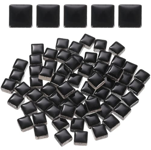 Sourcing Map 100g Square Mosaic Tiles, Colorful Ceramic Mosaic Tiles for Crafts, 0.4 x 0.4Inch, Black