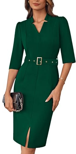 GRACE KARIN Women's Formal Wrap Dress with Belt Party Cocktail 3/4 Sleeves Bodycon Dresses Dark Green XXL