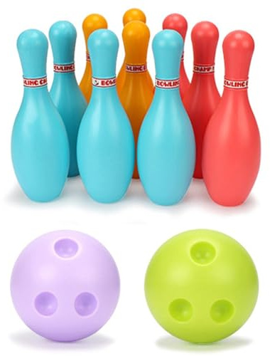 Set da Bowling per Bambini, per Interni ed Esterni, Gioco per 3, 4, 5, 6 Anni, Ragazzi e Ragazze, 10 Birilli da Bowling, 2 Palline