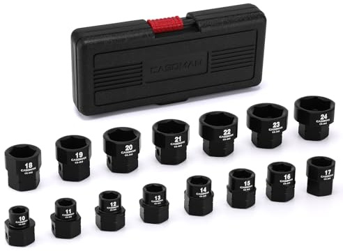 CASOMAN 15-Piece 1/2-Inch Drive Metric Low Profile Impact Socket Set, Stubby Socket Set, 10mm-24mm, No Skips Sizes, 6 Point, Cr-Mo, Shorter Socket for Tight Areas