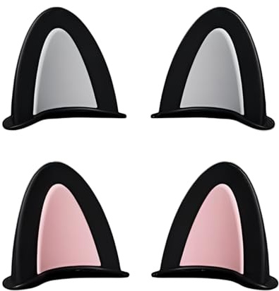 HUVZOR Lot de 4 décorations pour casque de moto, cornes, accessoires pour casques avec oreilles de chat, décoration autocollante pour oreilles de chat, casque de moto, rose + gris)