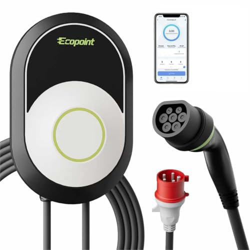 ECOPOINT Typ-2 Wallbox 11 kW mit APP, 3-Phasen EV-Ladegerät 400 V, 16 A, inkl. 5 m Ladekabel & Kabelhalter, RCD Typ B & IP55 Schutz, effiziente Heim-Ladestation für BEV/PHEV