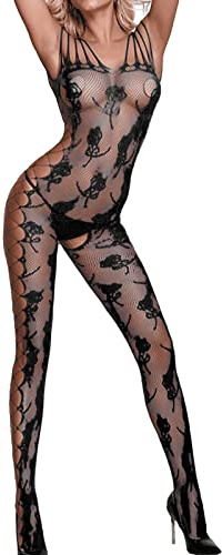 Lingerie Sexy,Body de Red Catsuit para Mujer Transparente Abierta Transparente Medias de Cuerpo Completo lencería Caliente de Malla
