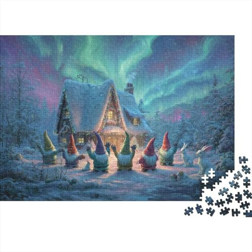 1 000 bitar mini pussel vinterhus polarljus för vuxna | 52 x 38 cm papper kontorsdekoration perfekt passform vän present stressminskning