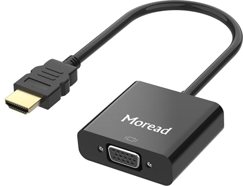 Moread HDMI to VGA with Audio, Gold-Plated Active HDMI to VGA Adapter (Male to Female) with Micro USB Power Cable & 3.5mm Audio Cable for PS4, MacBook Pro, Mac mini, Apple TV and More - Black
