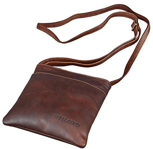 STILORD 'Lana' kleine Umhängetasche Damen 16 x 18 x 2 cm Ausgehtasche Schultertasche Handtasche echtes Büffel Leder Vintage Design Größe S, Farbe:cognac - dunkelbraun