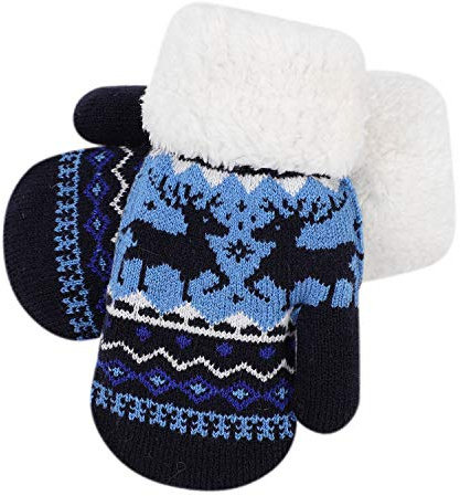 IBLUELOVER Moufles Enfant Gant de Ski Hiver Gants Tricoté Épaissi et Doublure Polaire Gloves Motif Mignon Cerf Gants Mitaine Chauds Garçons Filles Doux Gant Moufle Snowboard Camping Vélo 3-8 Ans