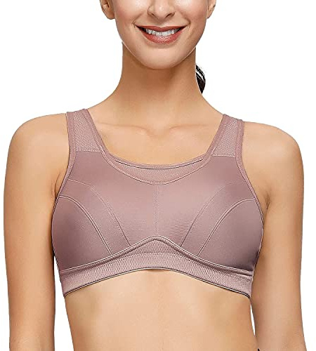 Deyllo Soutien-Gorge Sport Grand Maintien Running Grande Taille Minimiseur sans Armatures Non Rembourré(Ambre,44DD)