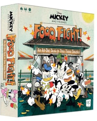 The OP USAopoly - Disney Mickey and Friends Food Fight - Schnelles Würfelspiel für die ganze Familie mit Mickey Mouse, Donald Duck, Minnie, Daisey und Goofy - Ab 6 Jahren - Für 3-5 Spieler - Englisch