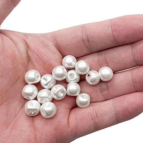 White Pearl Buttons 10mm Round Sewing Resin Pearl Buttons with Hole Apply for DIY Craft Sewing Shirt Dress and Wedding Gown(50Pcs)