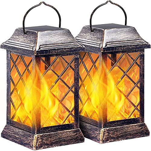 SOLARBABY Garden Lights Solar Outdoor Style Lantern Metal Lantern Flame Lights and Disappearance Lights Garden Entry Party Indoor Waterproof Wireless Lighting Decoration (2 sets)