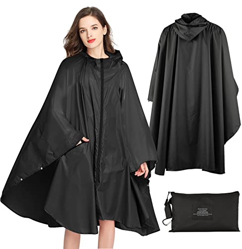 Lively Life Poncho Pioggia Impermeabile per Adulti, Multiuso Mantella Antipioggia con Cappuccio Packable Telo Riparo a Terra Foglio Ideale per Campeggio all'aperto Pesca - Nero